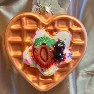 Christmas Ornament Heart-Shaped Waffle with Fruit Topping Glass Glitter